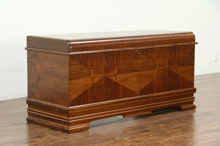Art Deco Waterfall Vintage Cedar Lined Trunk or Blanket Chest, Caswell of IN