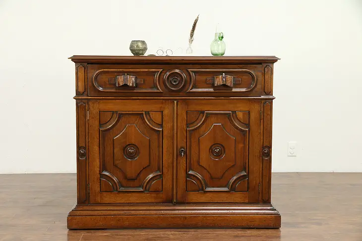 Victorian Antique Walnut Secretary Desk, Leather, Carved Book Pulls #30489