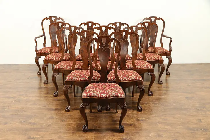 Set of 8 Walnut & Burl Antique Georgian Style Scandinavian Dining Chairs #31005