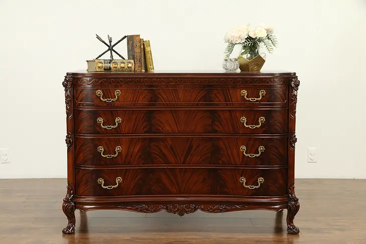 Carved Mahogany Antique Chest or Dresser, Curved Front, Joerns #31687