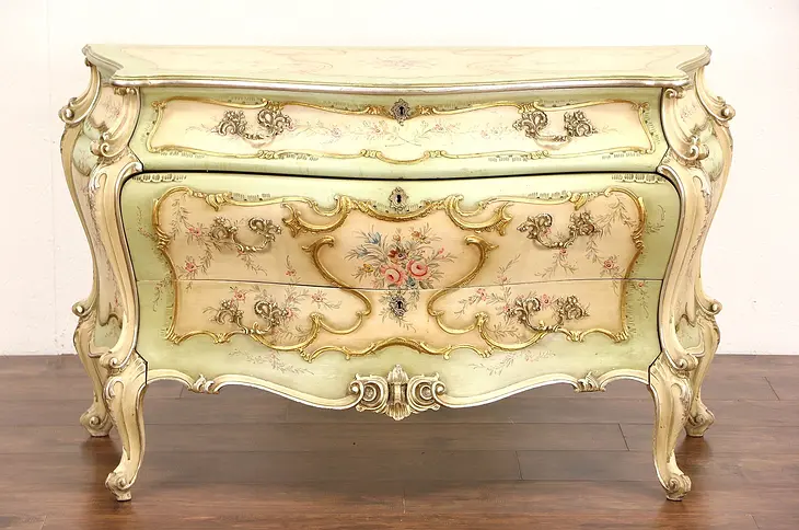 Venetian Hand Painted Baroque Design Vintage Italian Chest or Dresser