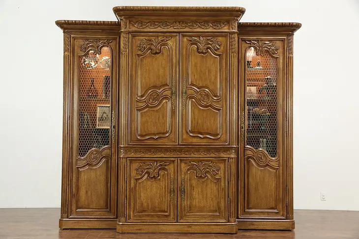 Carved Entertainment Center Armoire Display Cabinet, Signed Marge Carson