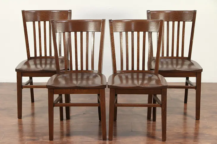 Set of 4 Antique Oak Library, Office or Dining Chairs, Marble & Shattuck #29370
