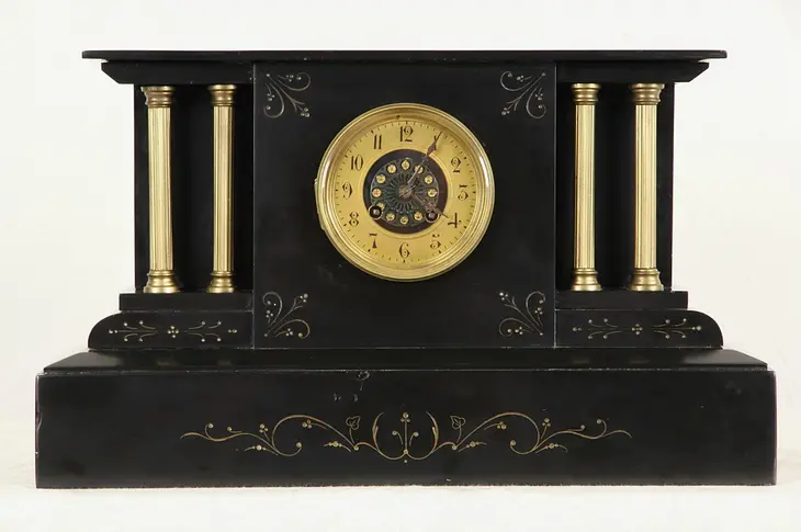 French Black Marble Antique 1880 "Japy Freres & Cies" Mantel Clock