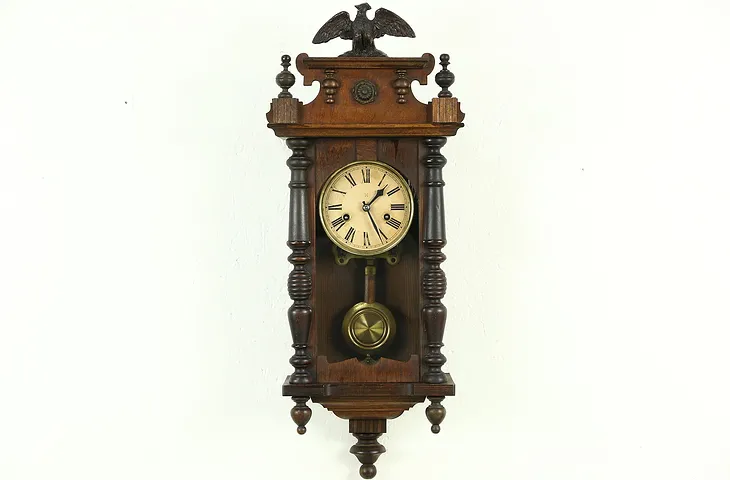Junghans Victorian Antique 1890's Carved Wall Clock with Eagle