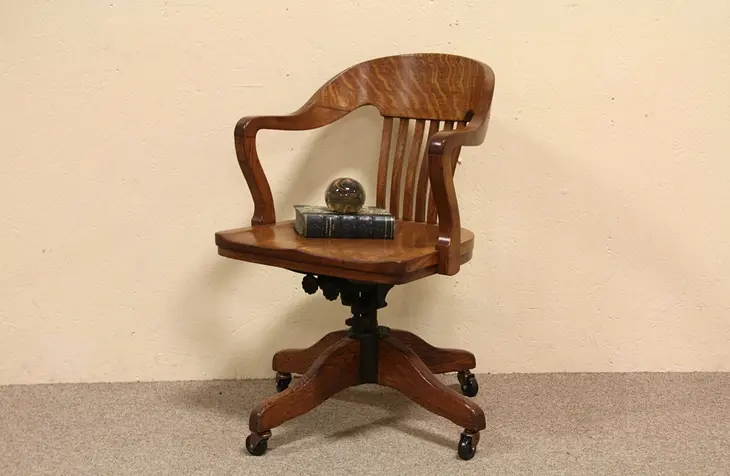 Swivel Antique Oak Desk Chair, Arms