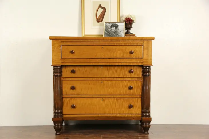 Tiger Curly Maple 1830's American Empire Chest or Dresser