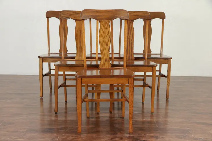 Set of Six Solid Oak Antique 1910 Dining Chairs #29945
