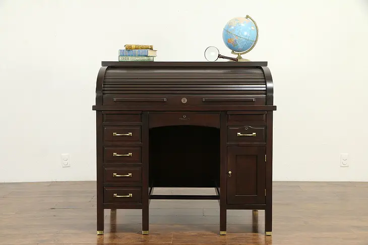Mahogany Antique Roll Top Desk, Secret Compartments, Globe Wernicke #31417