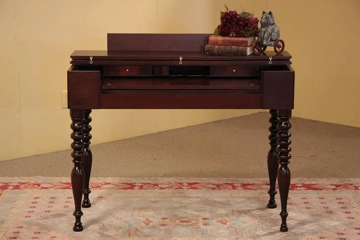 Spinet Antique Table Desk with Inkwell