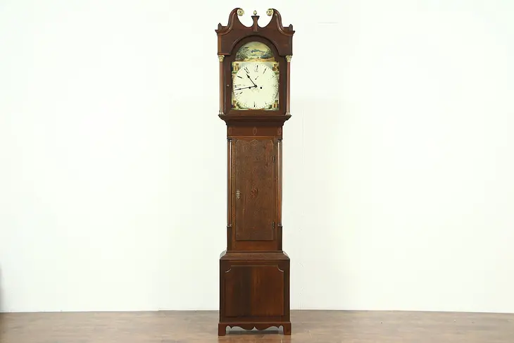 Georgian 1825 Antique Oak Grandfather Long Case Clock, Quartz Movement