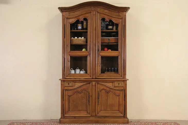 Country French Oak 1800's Antique Pantry Cupboard or Display Cabinet