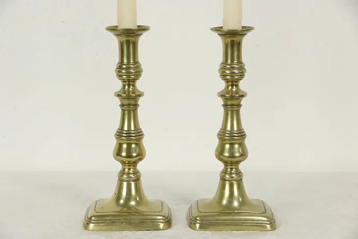 Pair of Antique 1850 Candlesticks with Oblong Bases, England