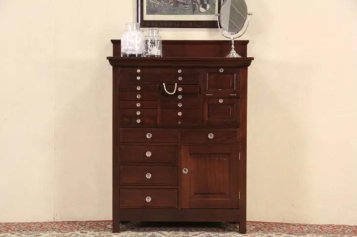 Dental Cabinet, 17 Drawer Mahogany Dentist or Collector