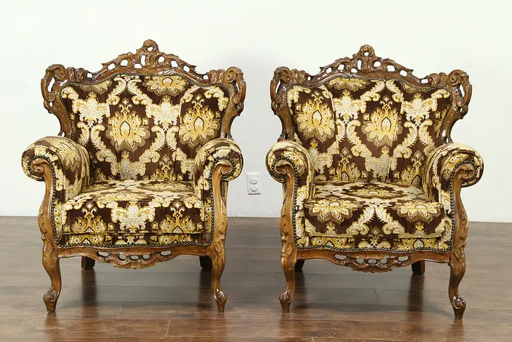 Pair of Baroque Style Large Carved Vintage Chairs, Italy