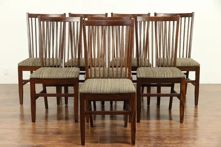 Set of 8 Oak Dining Chairs, New Upholstery, Signed Dinaire 2006 #30435