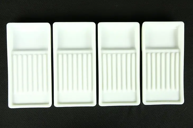 Four Antique Milk Glass Dental Trays, signed The American Cabinet Co.,Two Rivers
