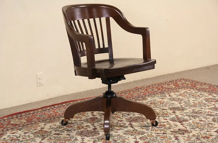Swivel 1910 Antique Oak Adjustable Desk Chair