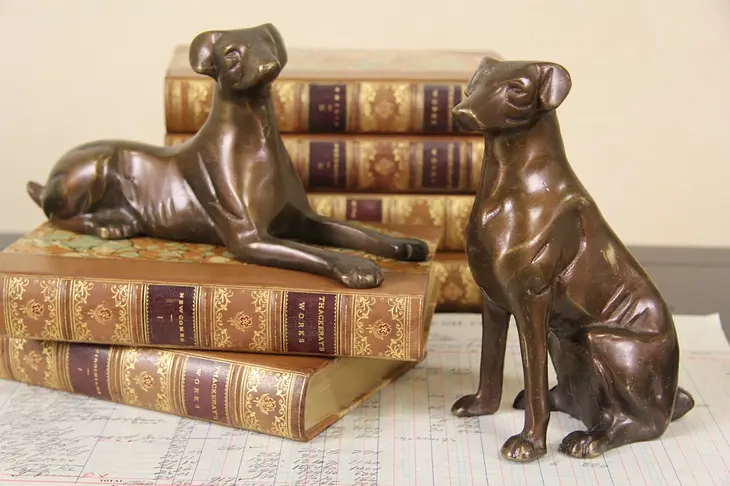 Pair of Vintage Cast Bronze Dog Sculptures
