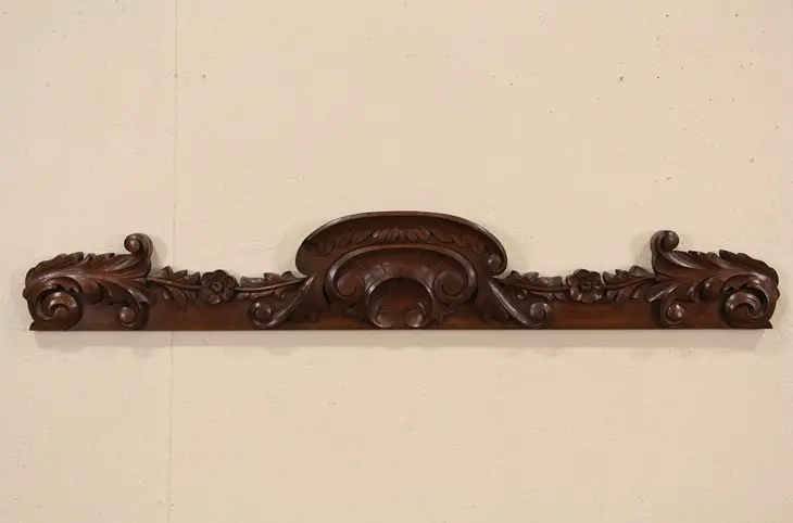 Victorian Carved 1880 Antique 50" Walnut Architectural Salvage Crest