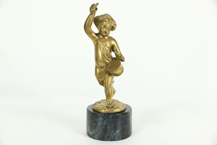 Bronze Vintage Sculpture of Cherub Playing Drum, After Clodion No. 1