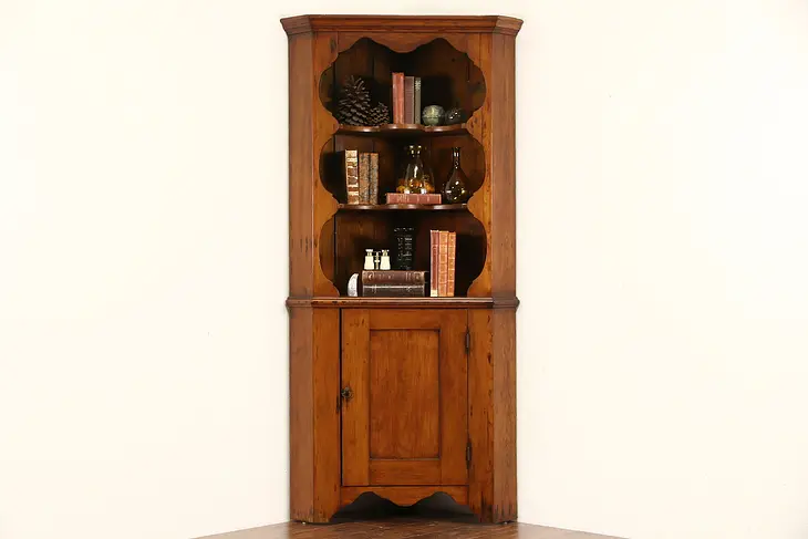 Country Pine Primitive 1900 Antique Corner Cabinet or Cupboard