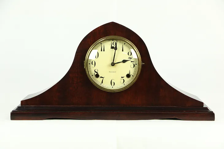 Mahogany 1920 Antique Mantel Clock, Signed Gilbert