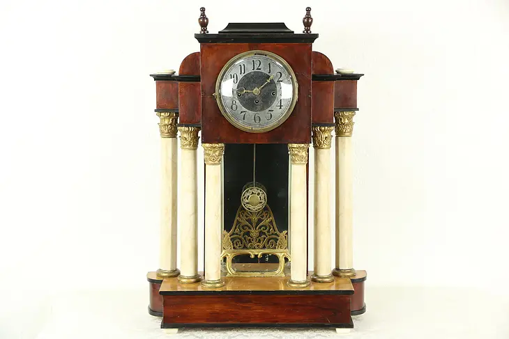 Empire 1880 Antique Clock, Marble Columns