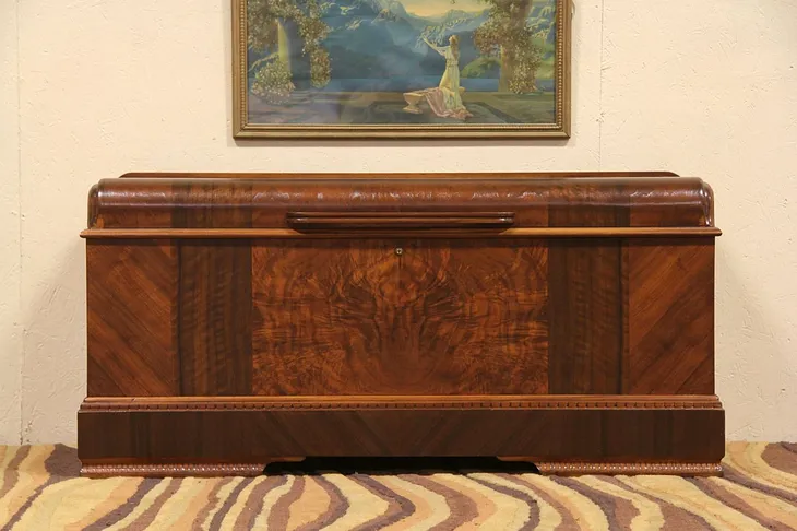 Art Deco Waterfall 1940 Vintage Cedar Chest, Roos of Forest Park, Il