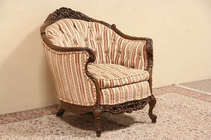 Shell Carved 1930's Tufted Armchair