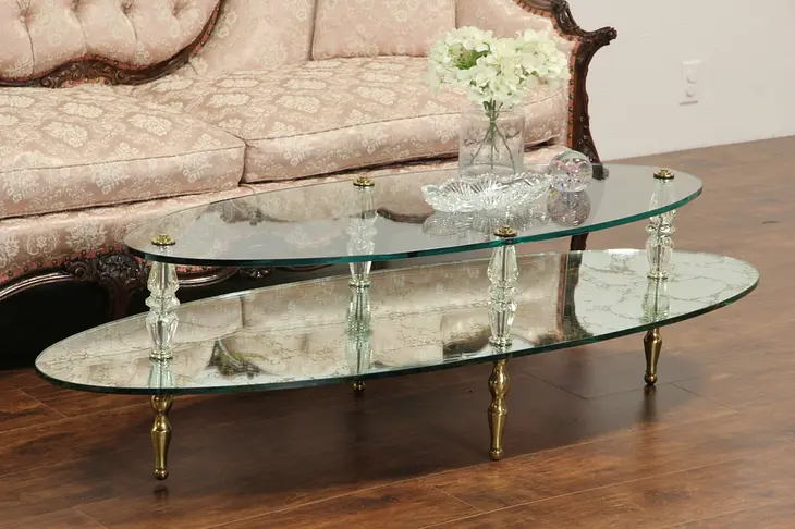 Hollywood Regency Glass & Mirror 1960 Vintage Cocktail Table