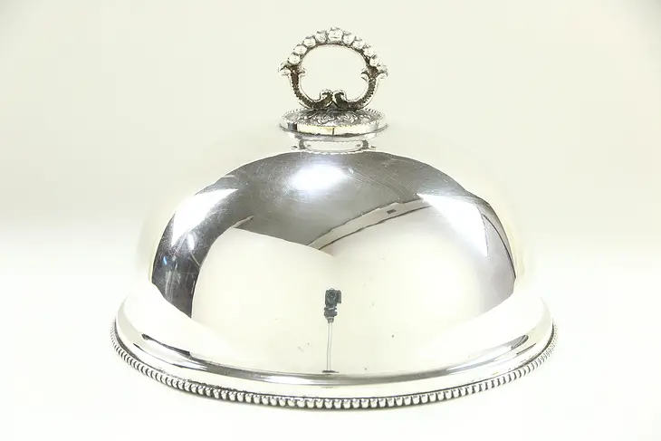 Antique Silverplate Serving Dome With Beaded Edge, Plate Size