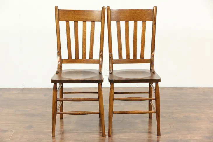 Pair Antique 1900 Oak Dining or Game Table Chairs