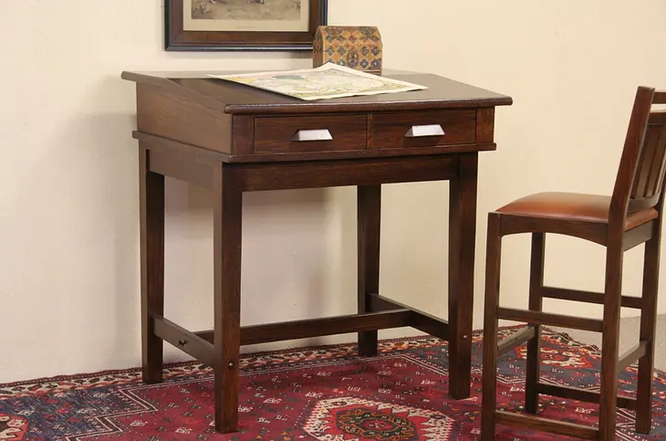 Oak 1900 Antique Stand Up or Stool Height Desk