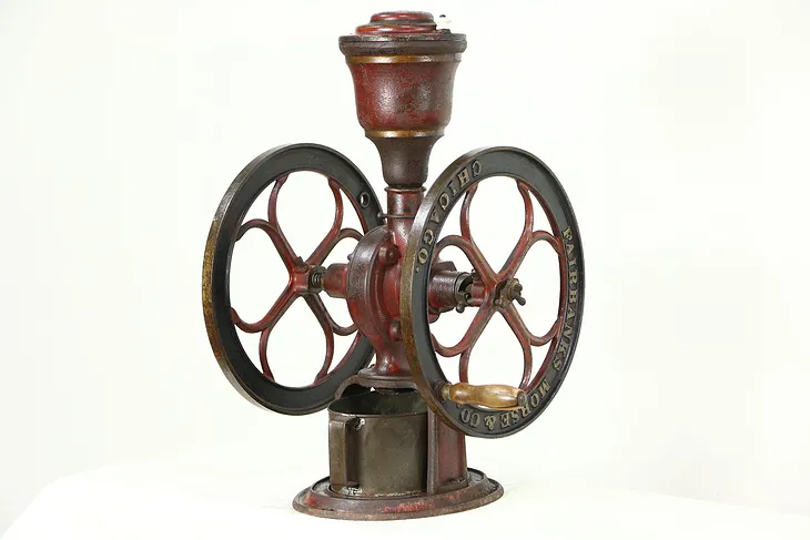 Fairbanks Morse Chicago Antique 1890's Iron Coffee Grinder Mill, 16" Wheels