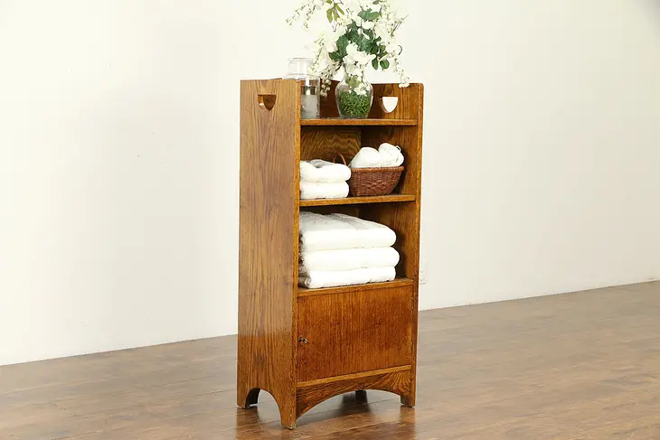 Arts & Crafts Mission Oak Antique Craftsman Bookshelf or Bath Cabinet #31973