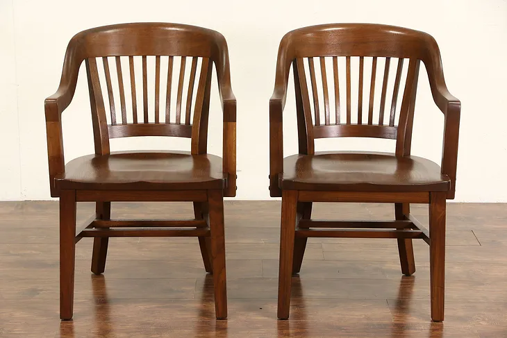 Pair Library or Office Walnut 1925 Chairs with Arms, Sioux Falls SD Courthouse