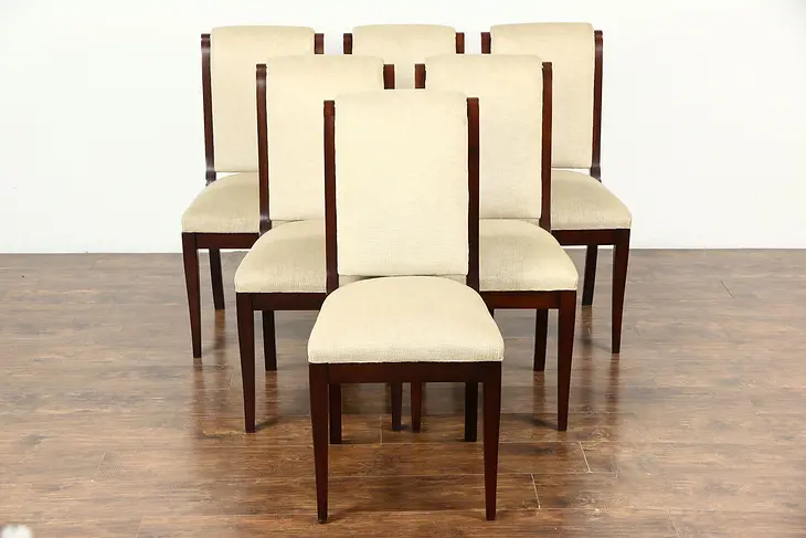 Set of 6 Vintage Scandinavian Mahogany Dining Chairs, Mohair Upholstery