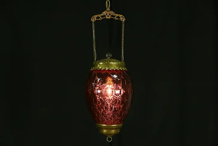 Victorian 1880's Antique Honeycomb Cranberry Glass Hall Light, Electrified
