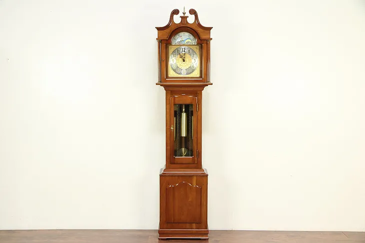 Cherry Vintage Grandfather Tall Case Clock, Westminster Chime, Daneker #29359