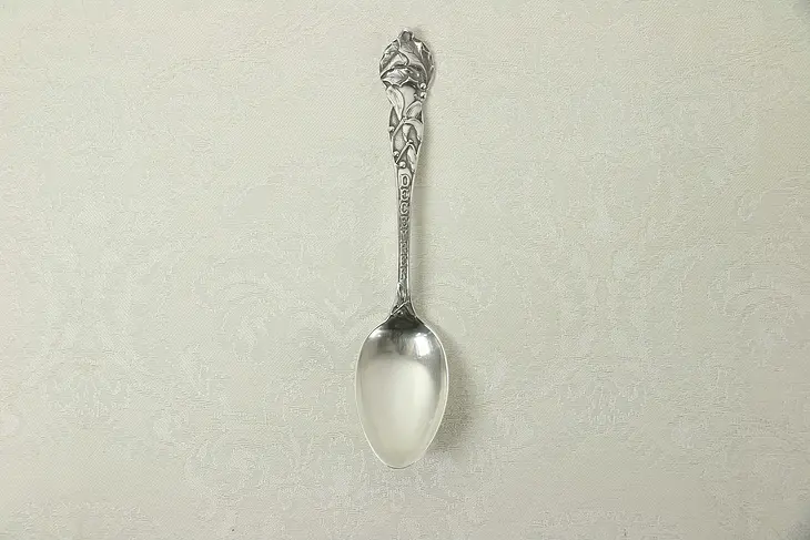 Sterling Silver Antique December Souvenir or Birthday Spoon, Holly #30121