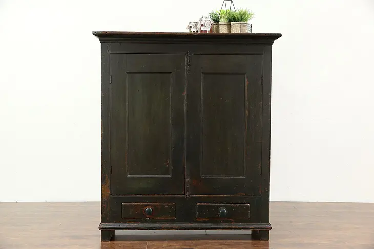 Painted Country Pine Antique 1840 Pantry Cupboard, 2 Door Cabinet, Maine
