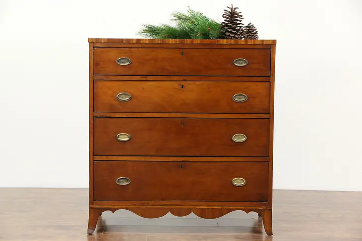 Cherry Hepplewhite Period 1780 Antique Chest or Dresser, Original Brasses