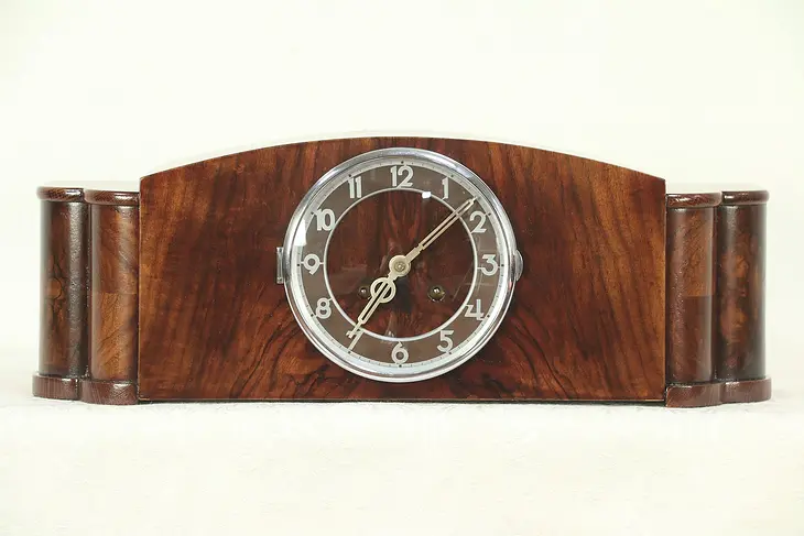 Art Deco 1930's Vintage Mahogany Mantel Clock, Signed Hermle, Germany #29056