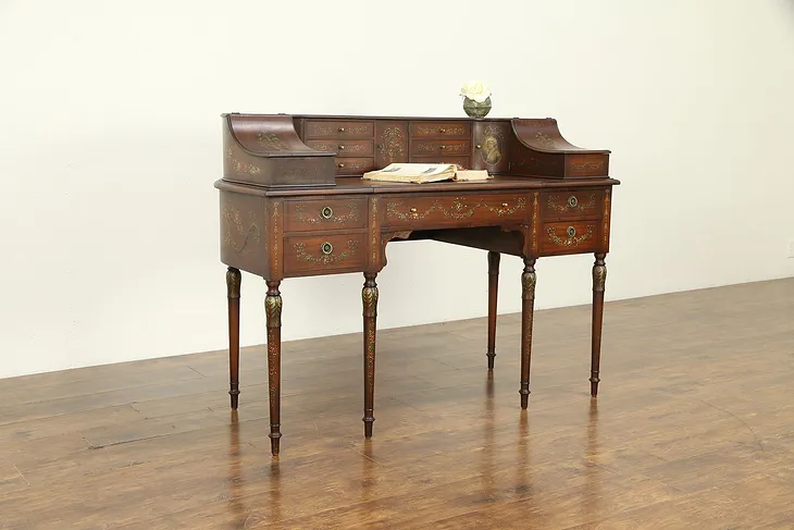 Carlton House Antique Desk, Hand Painted Mahogany, Aimone NYC #32040