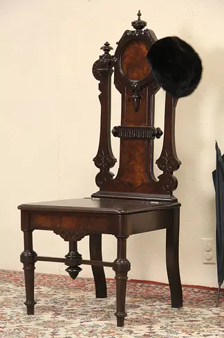 Victorian Antique 1870 Carved Walnut Choir or Hall Chair