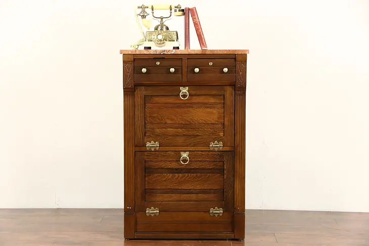 Oak 1890 Antique Barber Shop Cabinet or Nightstand, Marble Top