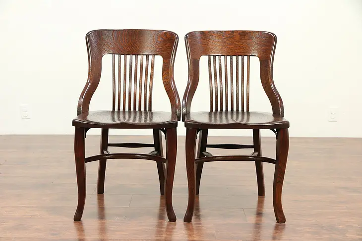 Pair Antique Quarter Sawn Oak Dining Chairs Heywood Wakefield Chicago #29262