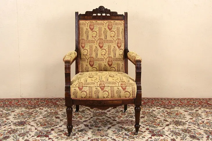 Victorian Eastlake 1880 Antique Carved Walnut Chair