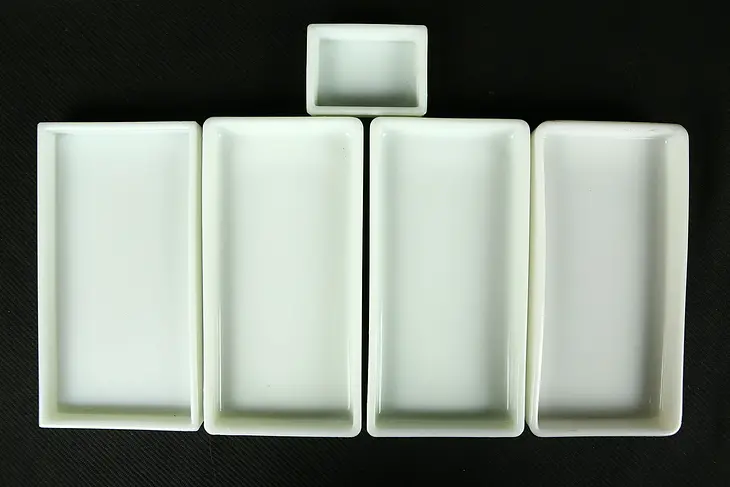 Group of Five Dentist Milk Glass Trays, Signed "Two Rivers"